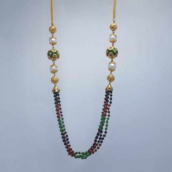 Designer Small Length Ladies Gold Chain with Stones and Beads