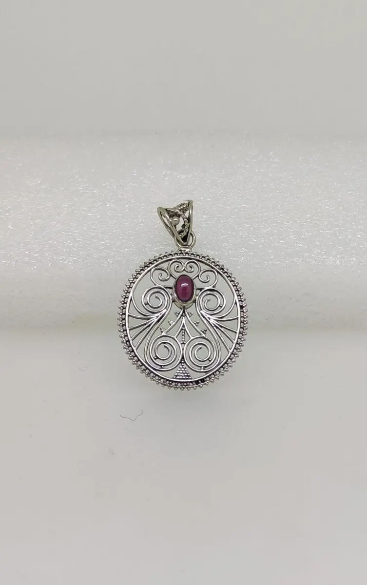 Ruby Oxidised Silver Pendant