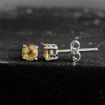 925 Sterling Silver Real Citrine Gemstone Round Shape Stud Earrings