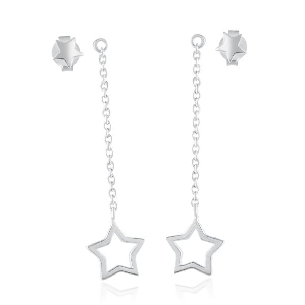 925 Sterling Silver Natural 2 Star Gemstone Dangler Drop Earrings