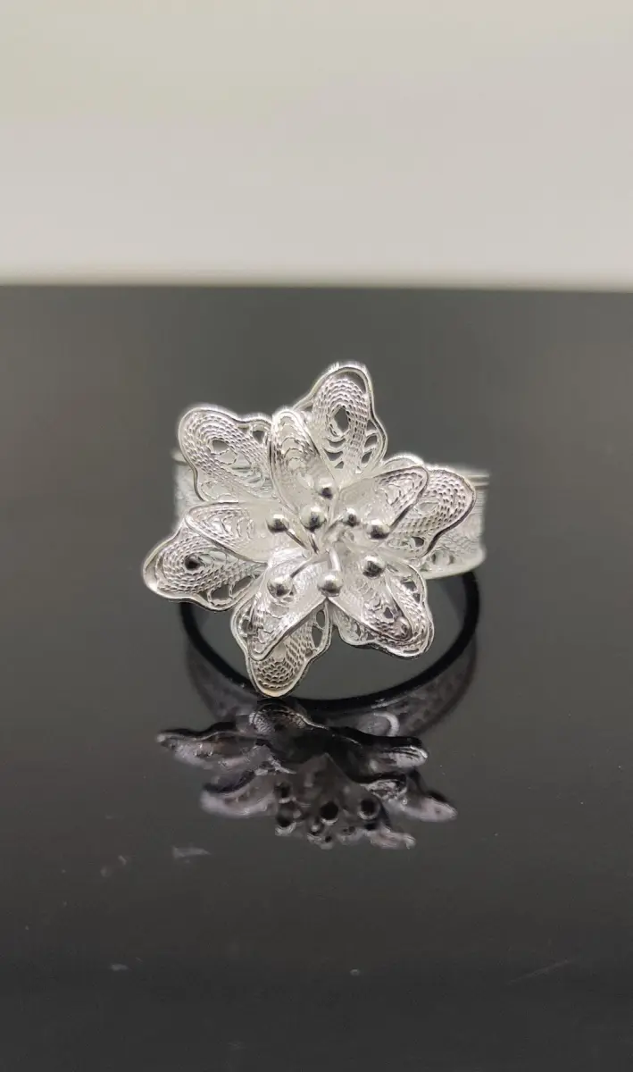 Floral Filigree Silver Ring