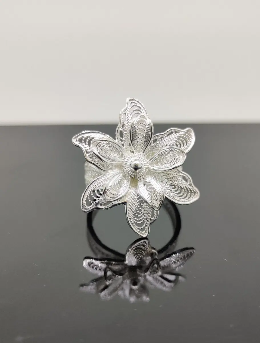 Blossom Cascade Filigree Silver Ring