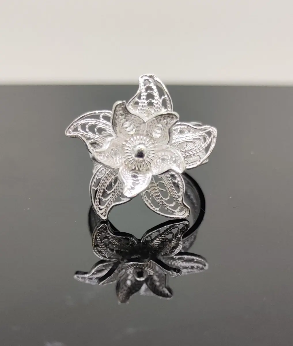 Petal Whisper Filigree Silver Ring