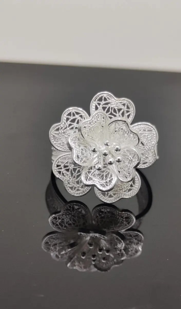 Rose Petal Filigree Silver Ring