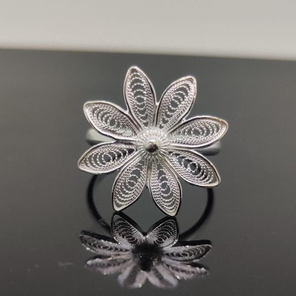 Sunflower Serenade Filigree Silver Ring