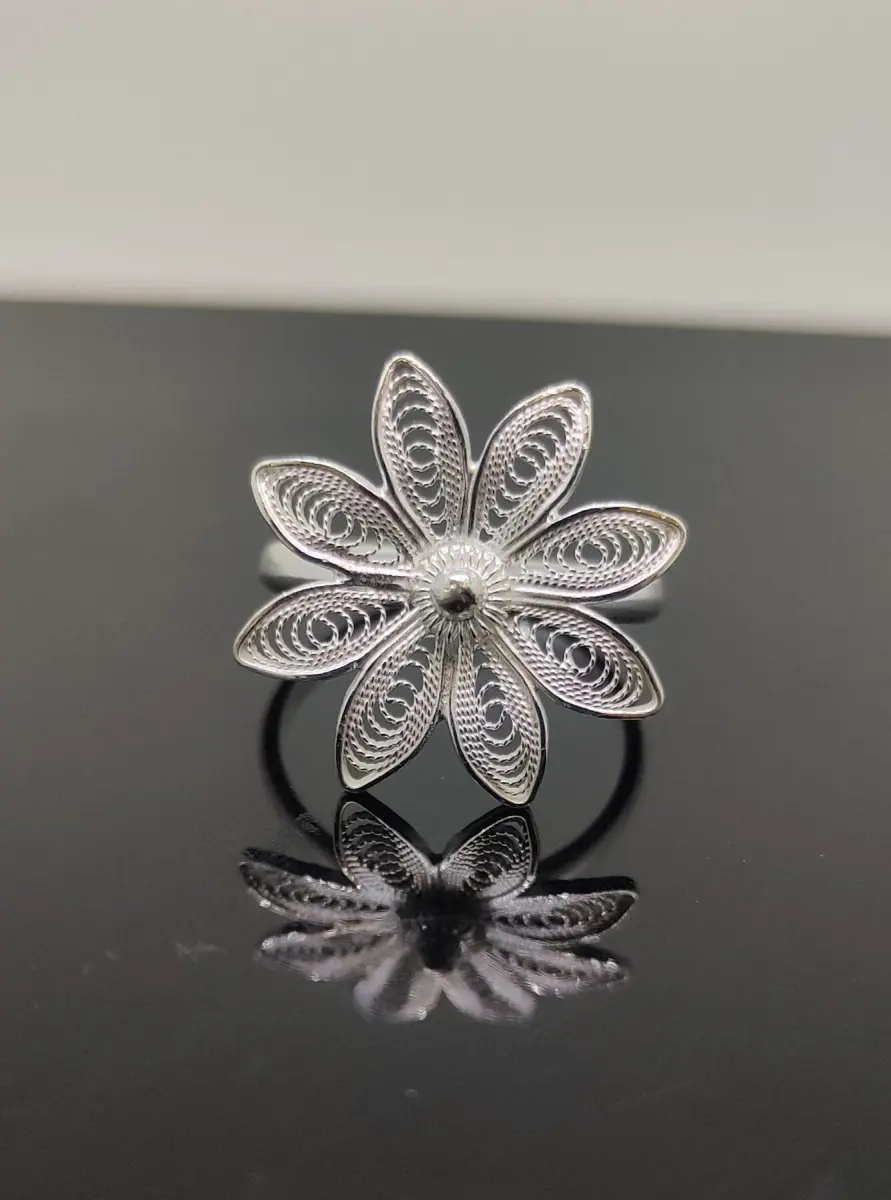 Sunflower Serenade Filigree Silver Ring