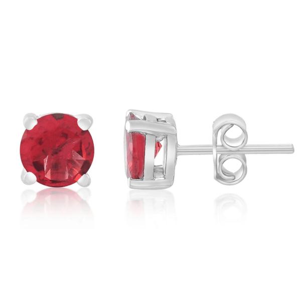 925 Sterling Silver Real Garnet Gemstone Round Shape Stud Earrings