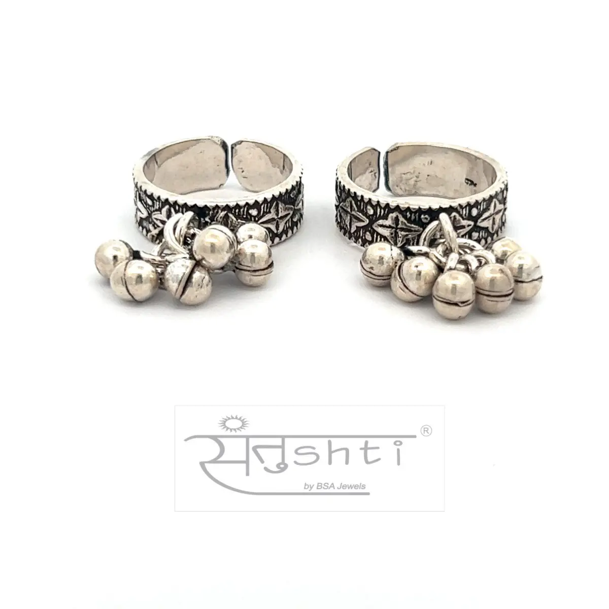 Silver Toe Ring With Beads