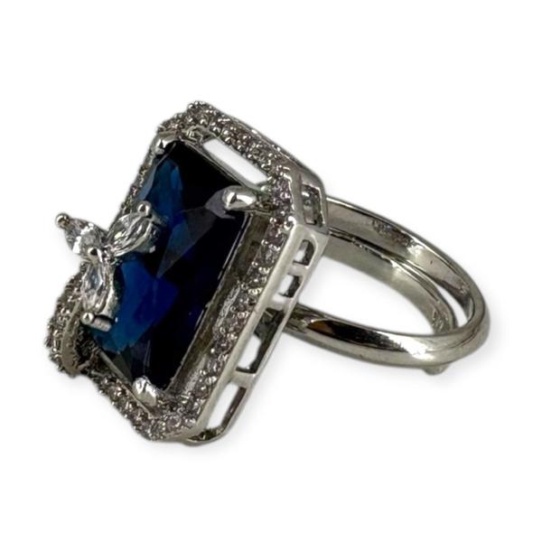 Beautiful Silver Ring with Blue & White Stones