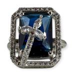 Beautiful Silver Ring with Blue & White Stones