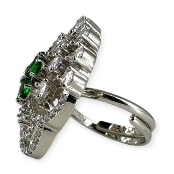 Beautiful Silver Cocktail Ring with Green & White Stone